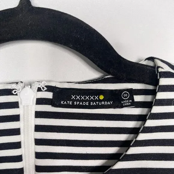 Kate Spade Saturday 00 Black White Pencil Striped Let Loose Fit and Flare Dress - Picture 10 of 13